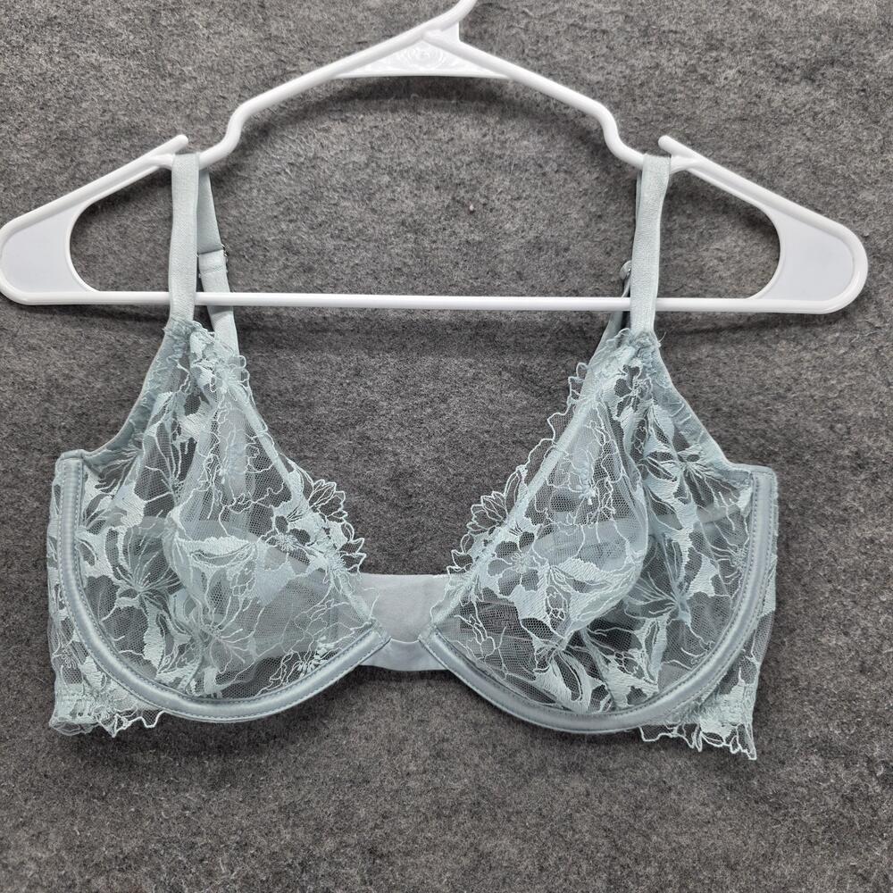 Victoria's Secret Bra Womens 34DD Green Balconette Unlined Lace Demi Underwire